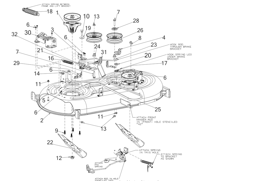 Deck Diagram and Parts List for XT2-LX42KH (13APA1CS210-Carb)(2016) Cub Cadet Lawn Tractor